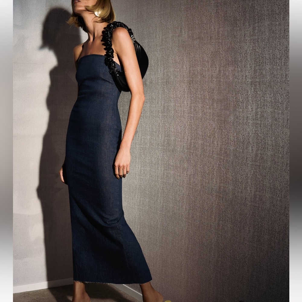 Zara Dark Denim Strapless Midi Dress